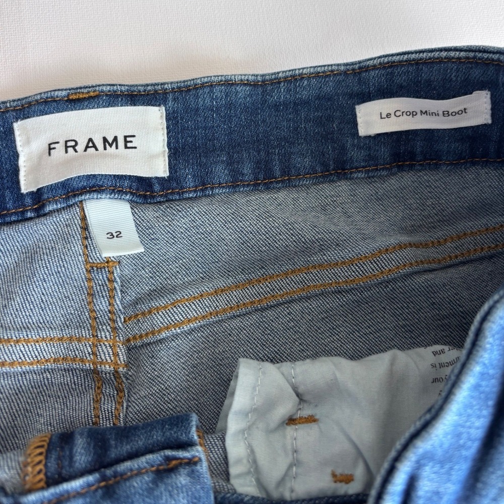 Frame Le Crop Mini Boot Jeans Wine Ridge Destruct Blue Raw Hem 32x27 - Picture 4 of 9